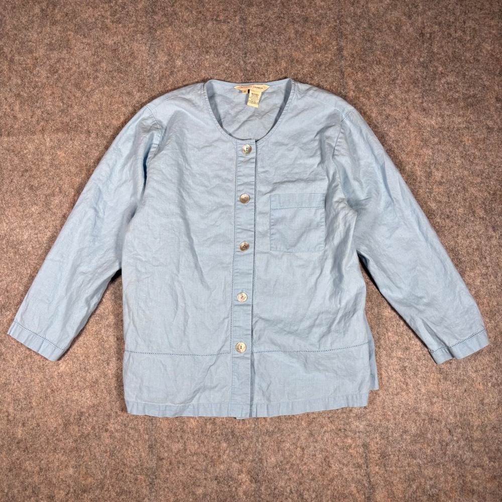 VTG Melrose Studio Linen Cotton Blend Button Front Shirt Light Blue Sz M Cottage
